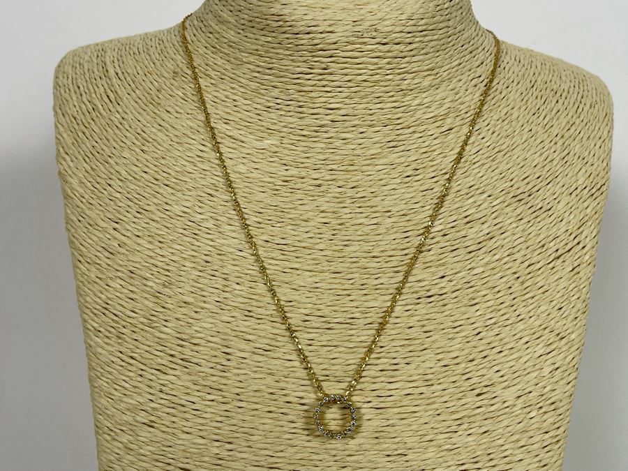 14K Gold Diamond Pendant With 14K Gold 18' Chain Necklace 2.3g [Photo 8]