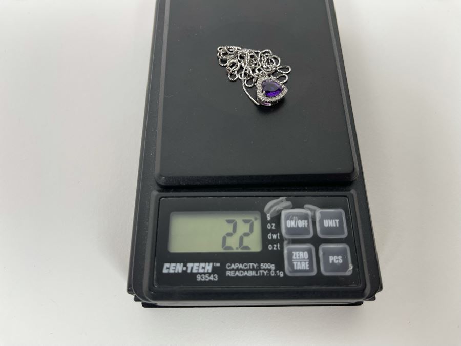 14K Gold Amethyst Diamond Pendant With 14K Gold 18' Chain Necklace 2.2g [Photo 11]