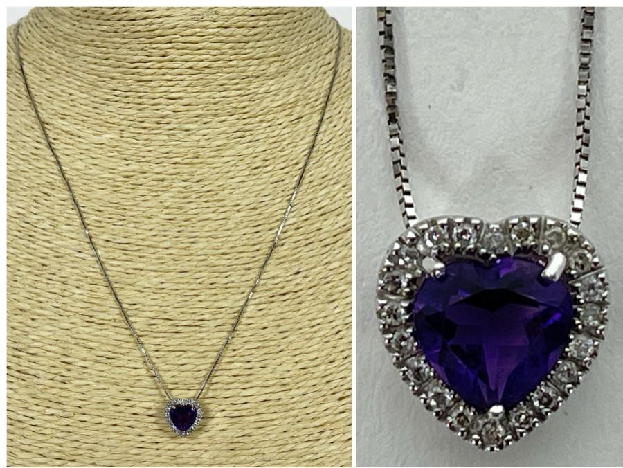 14K Gold Amethyst Diamond Pendant With 14K Gold 18' Chain Necklace 2.2g [Photo 1]