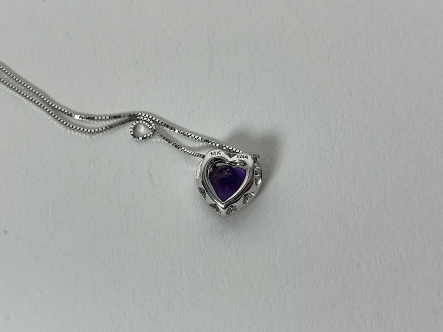 14K Gold Amethyst Diamond Pendant With 14K Gold 18' Chain Necklace 2.2g [Photo 12]