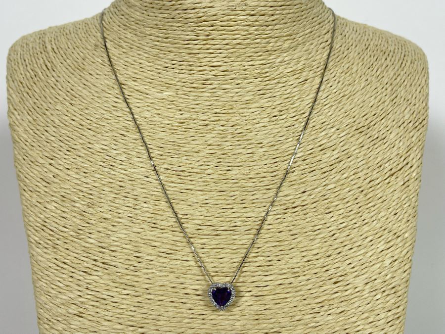 14K Gold Amethyst Diamond Pendant With 14K Gold 18' Chain Necklace 2.2g [Photo 8]