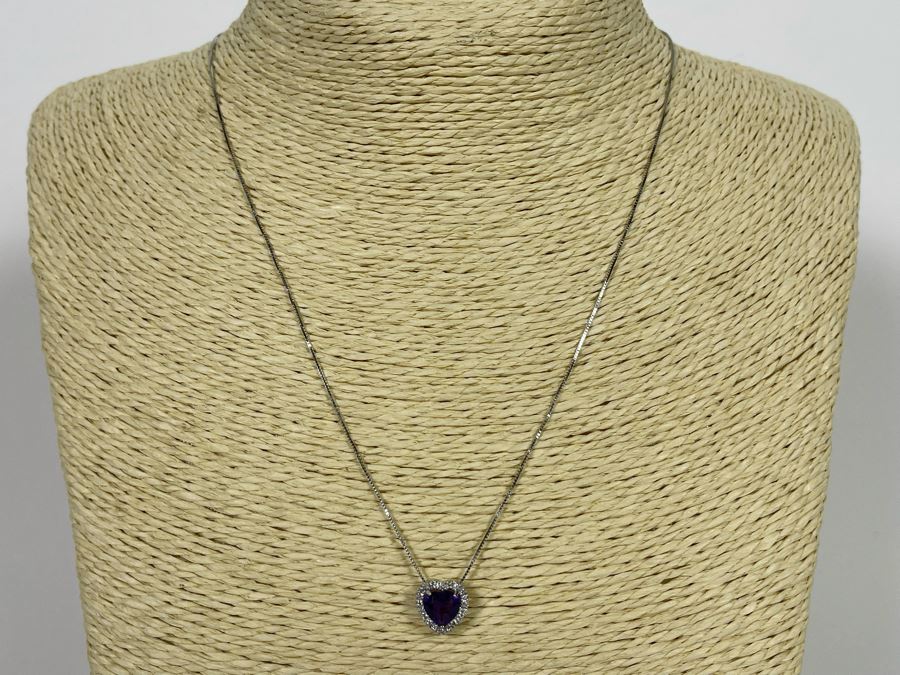 14K Gold Amethyst Diamond Pendant With 14K Gold 18' Chain Necklace 2.2g [Photo 9]