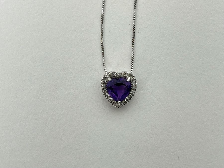 14K Gold Amethyst Diamond Pendant With 14K Gold 18' Chain Necklace 2.2g [Photo 5]