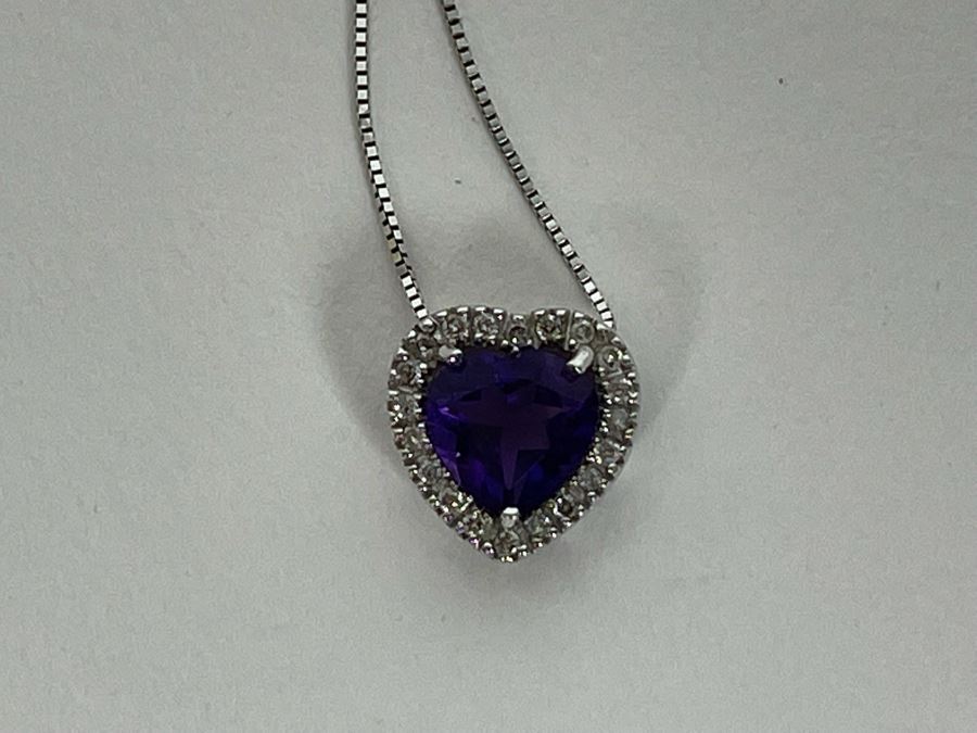 14K Gold Amethyst Diamond Pendant With 14K Gold 18' Chain Necklace 2.2g [Photo 4]