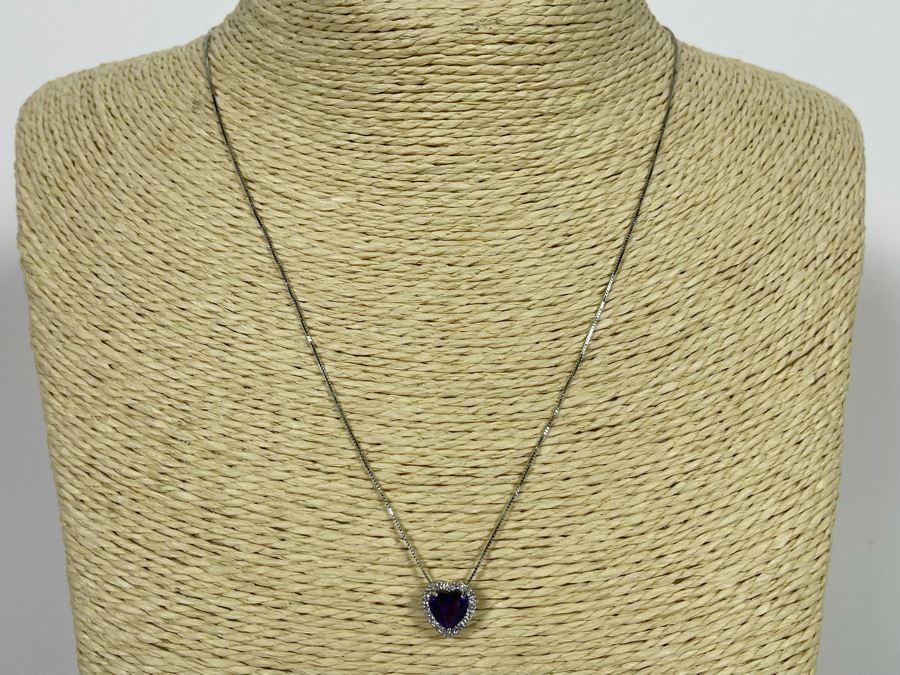 14K Gold Amethyst Diamond Pendant With 14K Gold 18' Chain Necklace 2.2g [Photo 7]