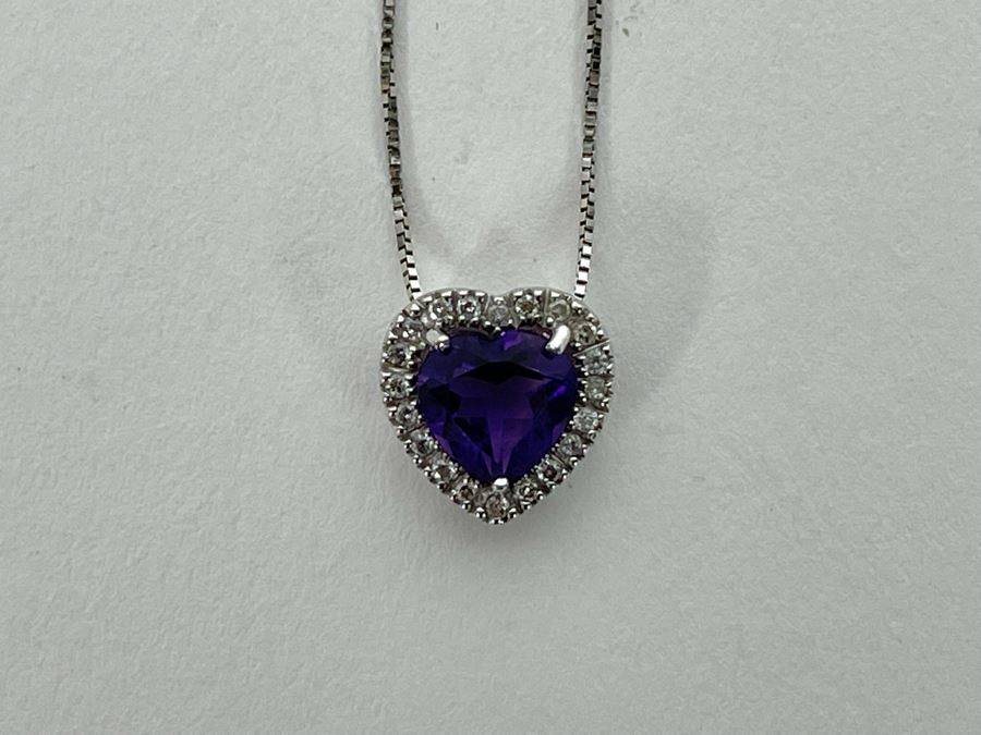 14K Gold Amethyst Diamond Pendant With 14K Gold 18' Chain Necklace 2.2g [Photo 3]