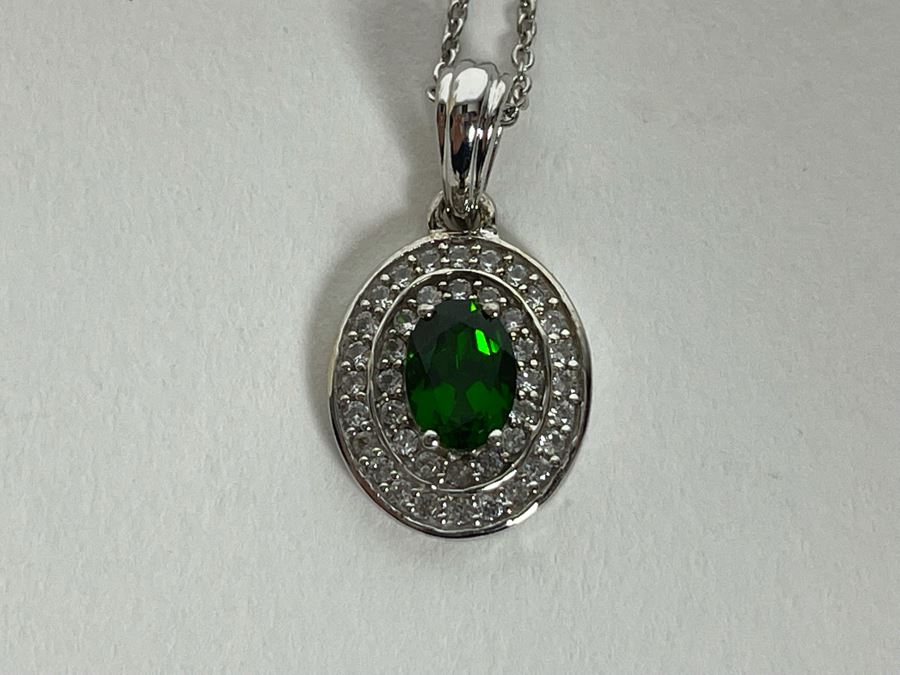 Sterling Silver Pendant With Green Stone And Sterling Silver 18' Chain ...