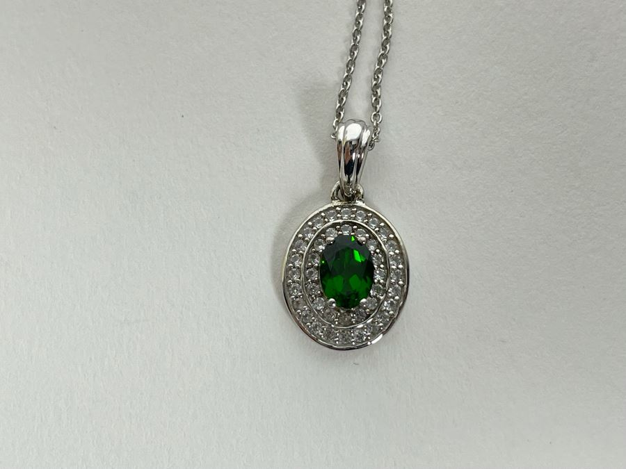 Sterling Silver Pendant With Green Stone And Sterling Silver 18' Chain Necklace 4g [Photo 4]