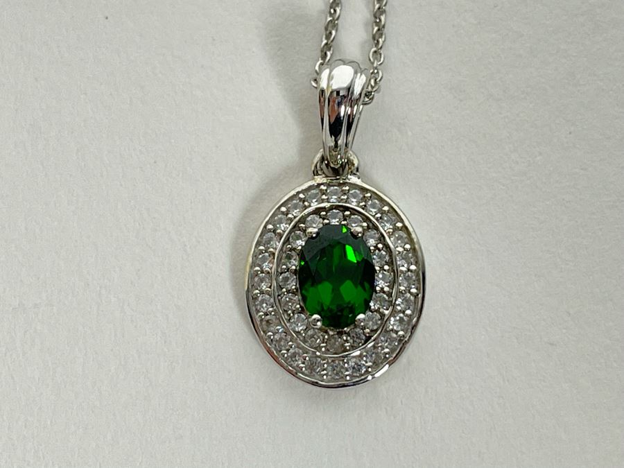 Sterling Silver Pendant With Green Stone And Sterling Silver 18' Chain ...