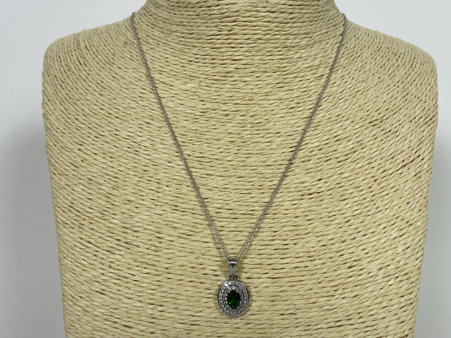 Sterling Silver Pendant With Green Stone And Sterling Silver 18' Chain Necklace 4g [Photo 6]
