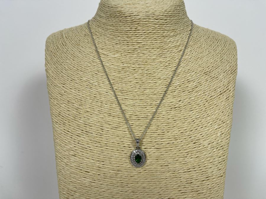 Sterling Silver Pendant With Green Stone And Sterling Silver 18' Chain ...