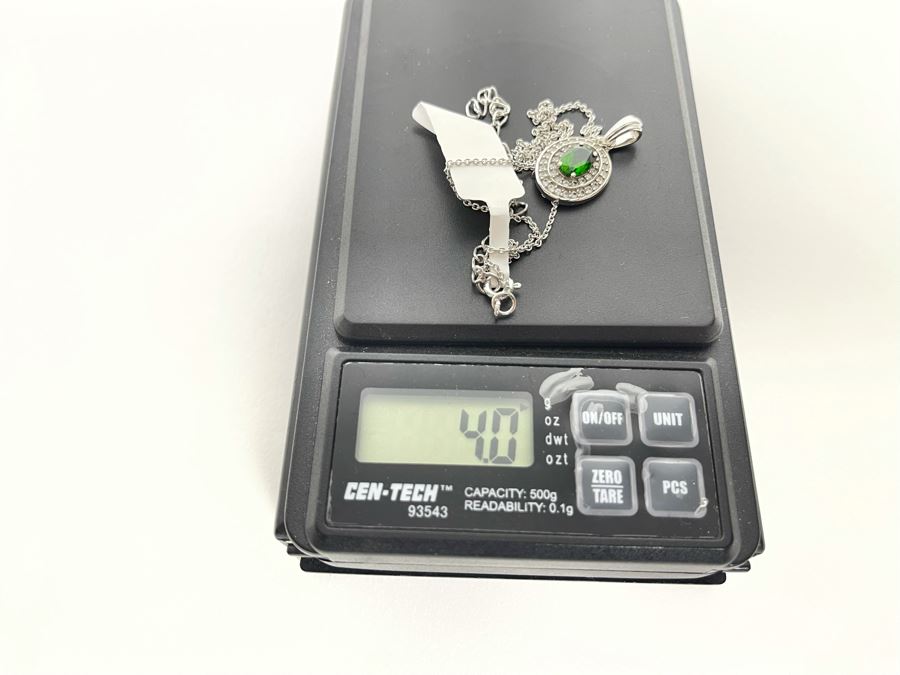 Sterling Silver Pendant With Green Stone And Sterling Silver 18' Chain Necklace 4g [Photo 9]