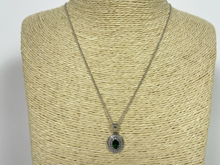 Sterling Silver Pendant With Green Stone And Sterling Silver 18' Chain ...