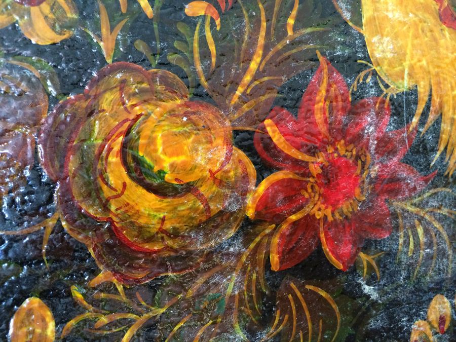 Hand Painted Toleware Tray with Flowers and Bird [Photo 3]