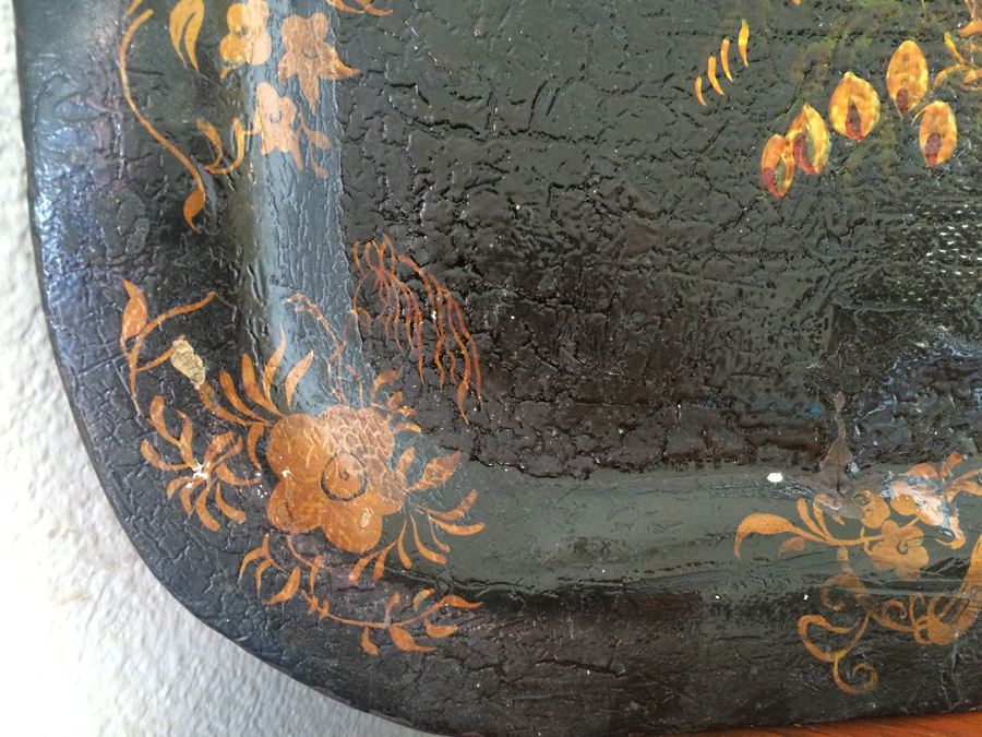 Hand Painted Toleware Tray with Flowers and Bird [Photo 9]