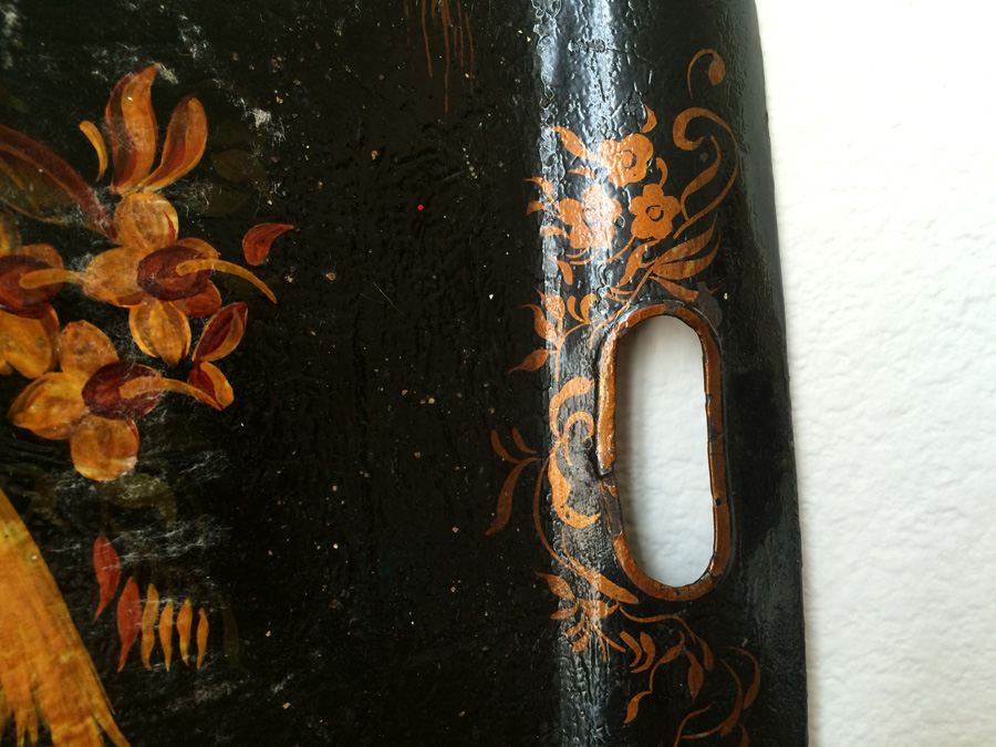 Hand Painted Toleware Tray with Flowers and Bird [Photo 7]