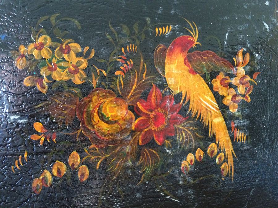 Hand Painted Toleware Tray With Flowers And Bird   4418 J4xh 