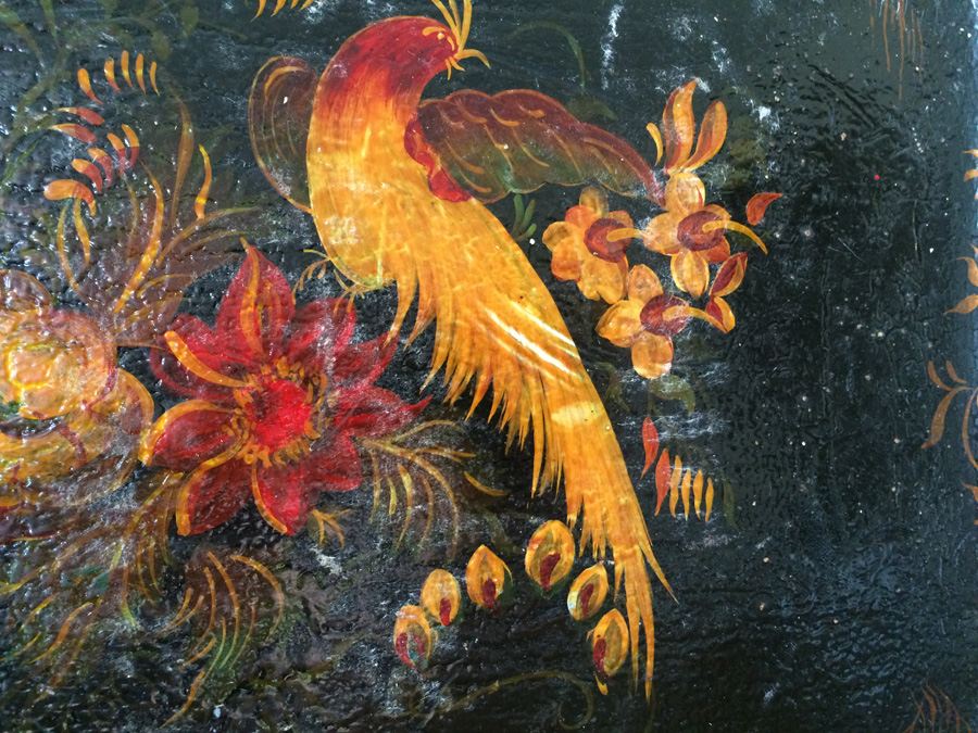 Hand Painted Toleware Tray with Flowers and Bird [Photo 6]
