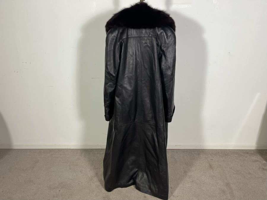 Donatello New York Full Length Leather Jacket With Removable Fur Collar Size S [Photo 5]