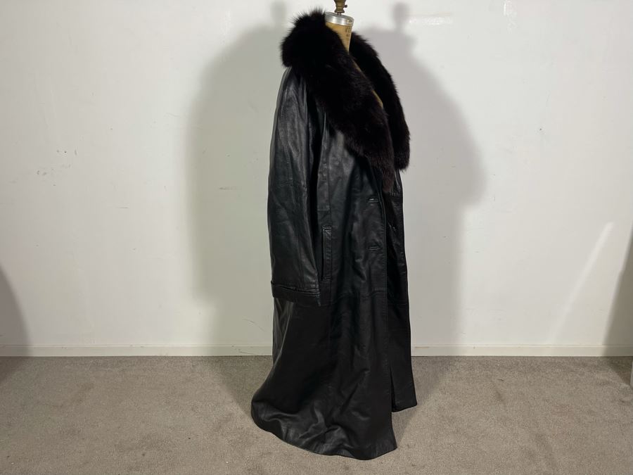 Donatello New York Full Length Leather Jacket With Removable Fur Collar Size S [Photo 4]