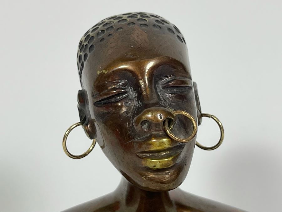 Heavy Solid Bronze Alloy Art Deco African Bust Head Sculpture On Marble Base In Manner Of Karl Hagenauer 3.25W X 2.5D X 5H [Photo 15]