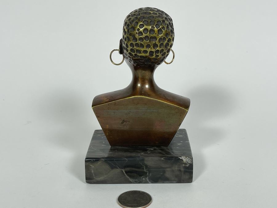 Heavy Solid Bronze Alloy Art Deco African Bust Head Sculpture On Marble Base In Manner Of Karl Hagenauer 3.25W X 2.5D X 5H [Photo 11]
