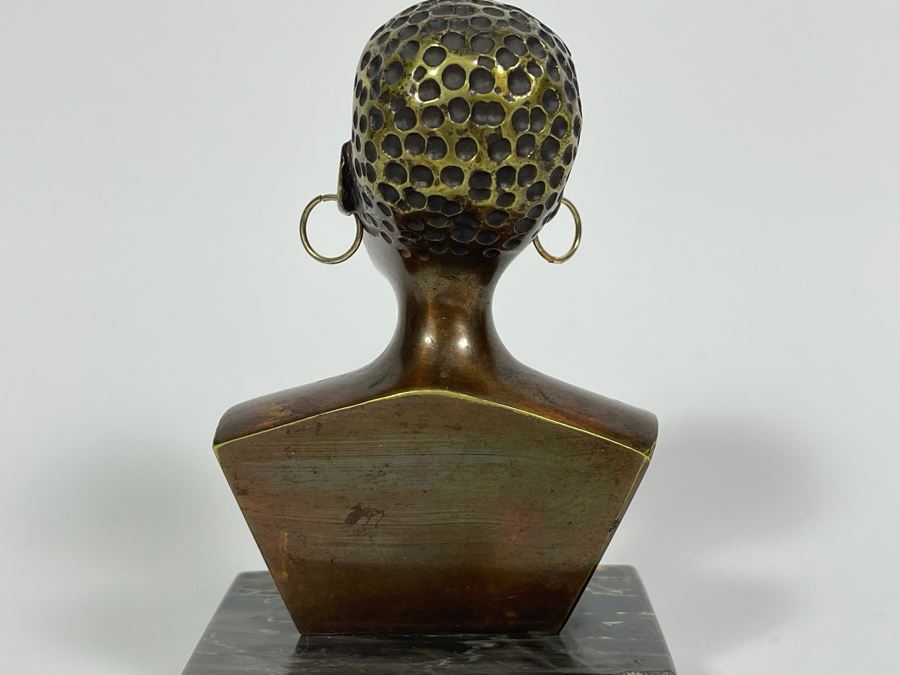 Heavy Solid Bronze Alloy Art Deco African Bust Head Sculpture On Marble Base In Manner Of Karl Hagenauer 3.25W X 2.5D X 5H [Photo 12]