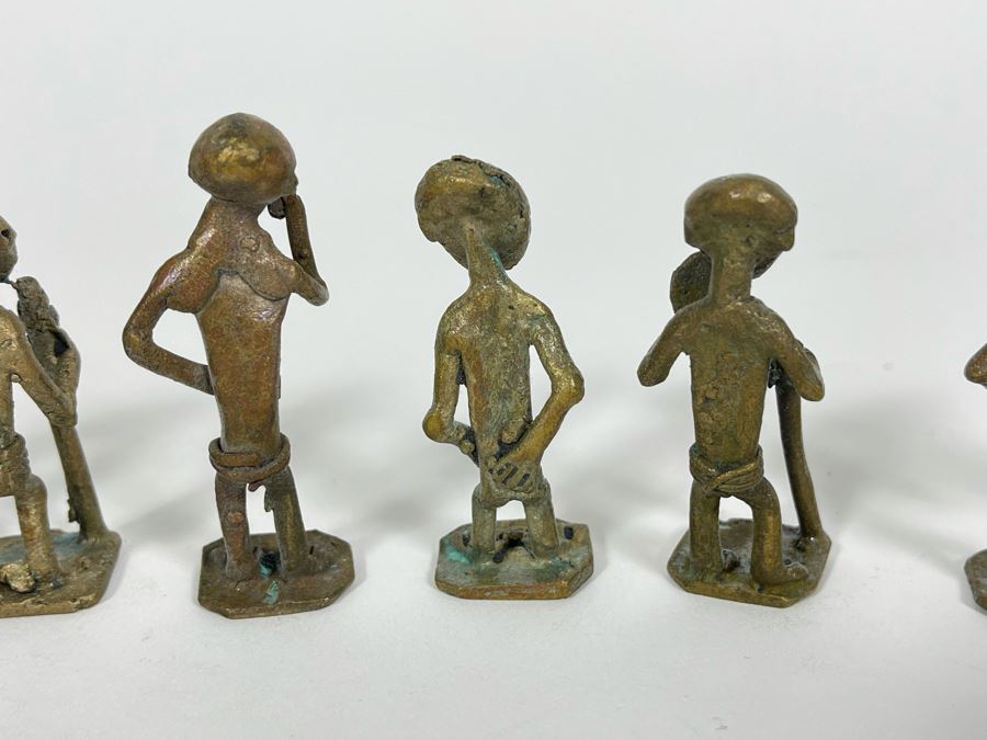 Collection Of Seven Old African Ashanti Handmade Brass Gold Weights Bronze Alloy Figurines Sculptures Apx 2.5H [Photo 14]
