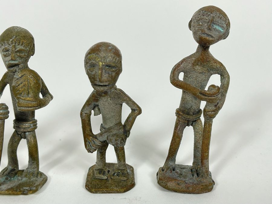 Collection Of Seven Old African Ashanti Handmade Brass Gold Weights Bronze Alloy Figurines Sculptures Apx 2.5H [Photo 8]