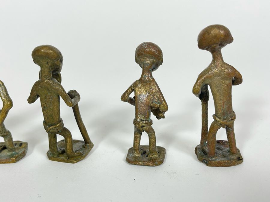 Collection Of Seven Old African Ashanti Handmade Brass Gold Weights Bronze Alloy Figurines Sculptures Apx 2.5H [Photo 15]
