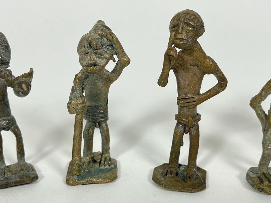 Collection Of Seven Old African Ashanti Handmade Brass Gold Weights Bronze Alloy Figurines Sculptures Apx 2.5H [Photo 6]