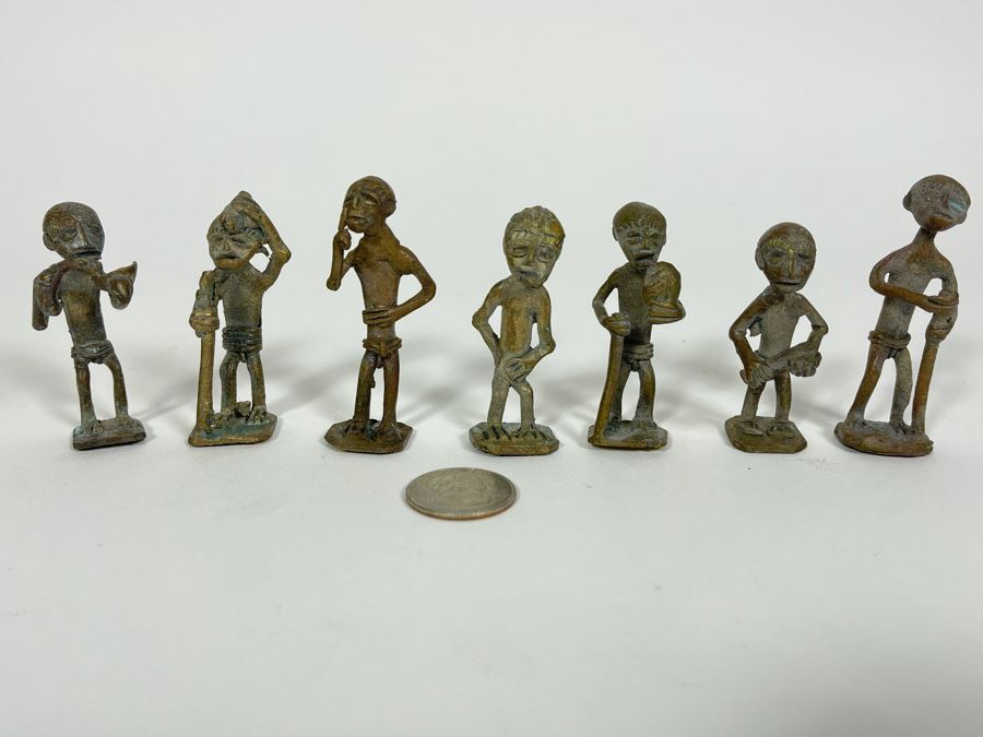 Collection Of Seven Old African Ashanti Handmade Brass Gold Weights Bronze Alloy Figurines Sculptures Apx 2.5H [Photo 3]