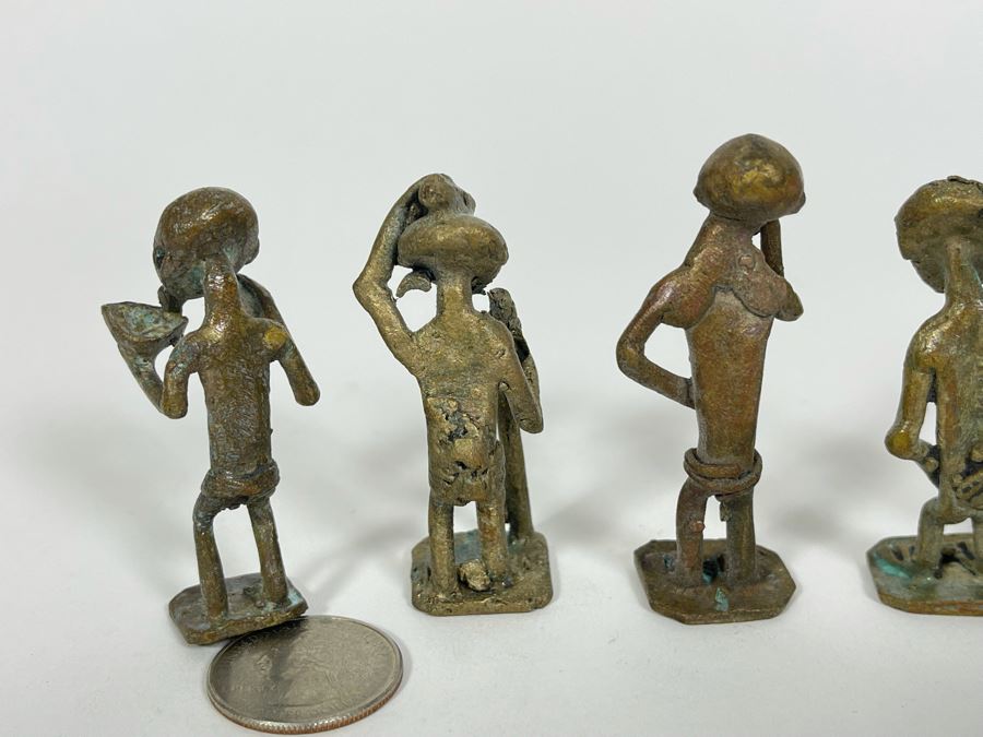 Collection Of Seven Old African Ashanti Handmade Brass Gold Weights Bronze Alloy Figurines Sculptures Apx 2.5H [Photo 13]