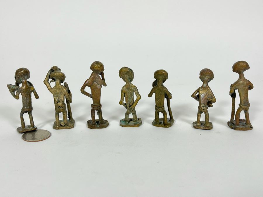 Collection Of Seven Old African Ashanti Handmade Brass Gold Weights Bronze Alloy Figurines Sculptures Apx 2.5H [Photo 12]