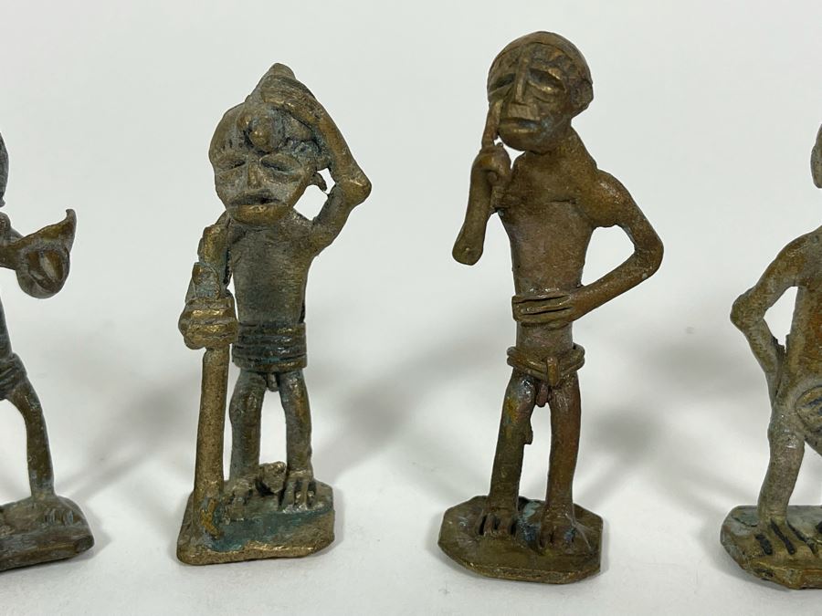 Collection Of Seven Old African Ashanti Handmade Brass Gold Weights Bronze Alloy Figurines Sculptures Apx 2.5H [Photo 5]