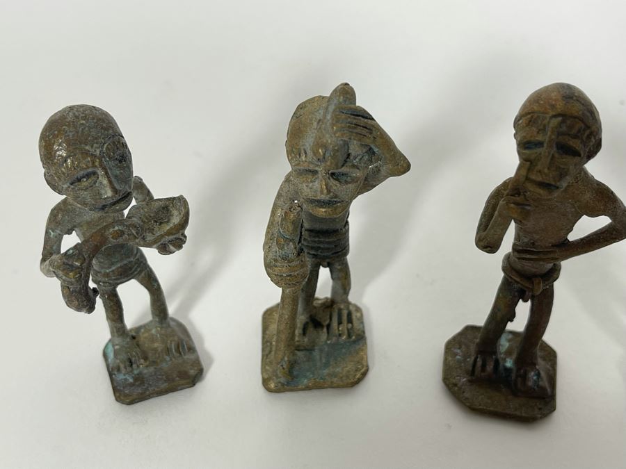Collection Of Seven Old African Ashanti Handmade Brass Gold Weights Bronze Alloy Figurines Sculptures Apx 2.5H [Photo 11]