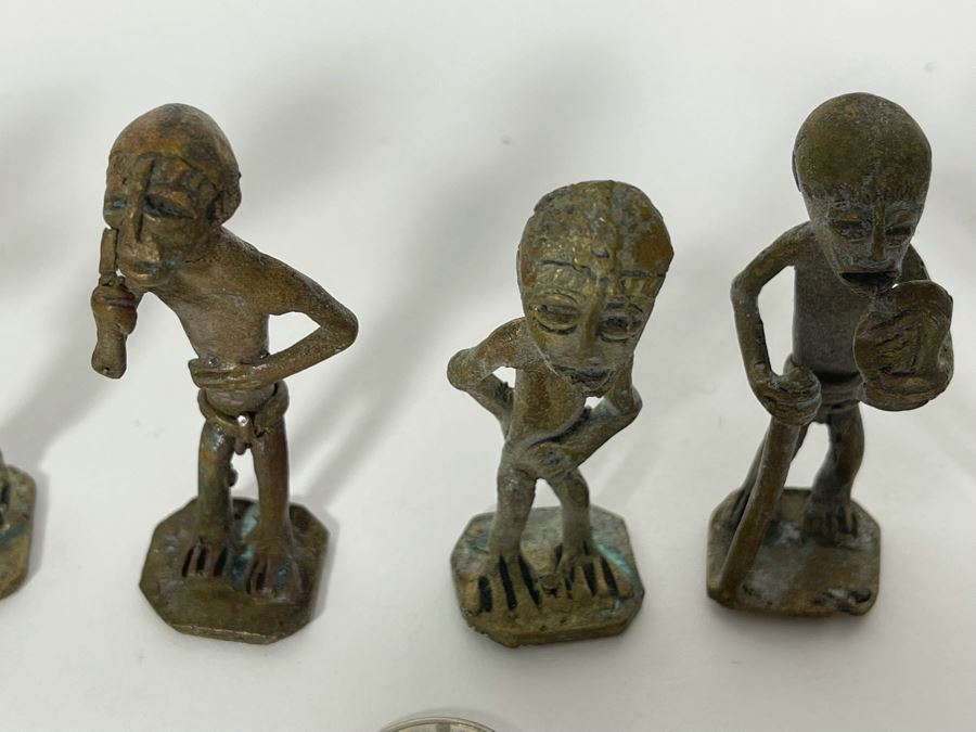 Collection Of Seven Old African Ashanti Handmade Brass Gold Weights Bronze Alloy Figurines Sculptures Apx 2.5H [Photo 10]