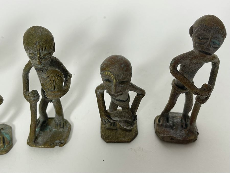 Collection Of Seven Old African Ashanti Handmade Brass Gold Weights Bronze Alloy Figurines Sculptures Apx 2.5H [Photo 9]