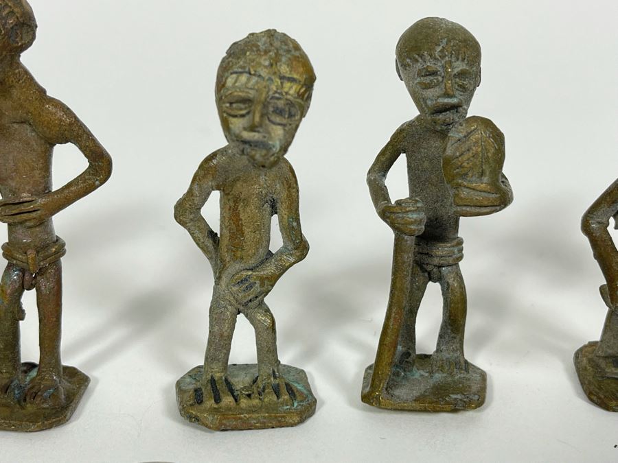 Collection Of Seven Old African Ashanti Handmade Brass Gold Weights Bronze Alloy Figurines Sculptures Apx 2.5H [Photo 7]
