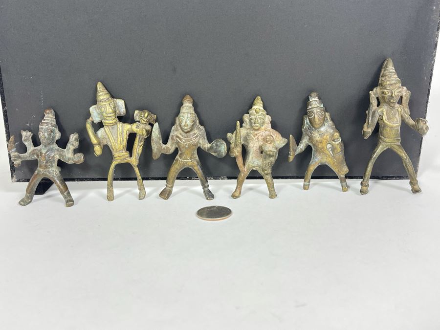 Collection Of Six Old Handmade Bronze Alloy Figurines Sculptures Apx 3-4H [Photo 2]