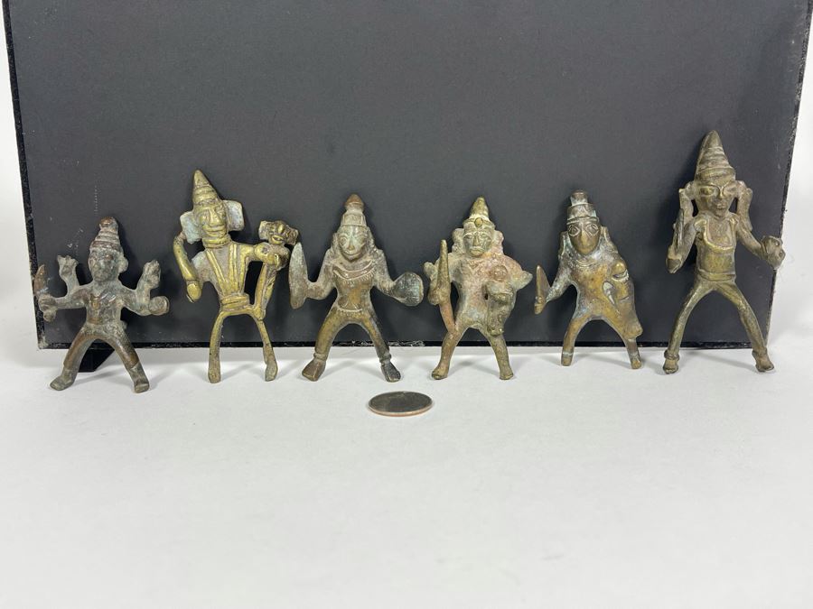 Collection Of Six Old Handmade Bronze Alloy Figurines Sculptures Apx 3-4H [Photo 4]
