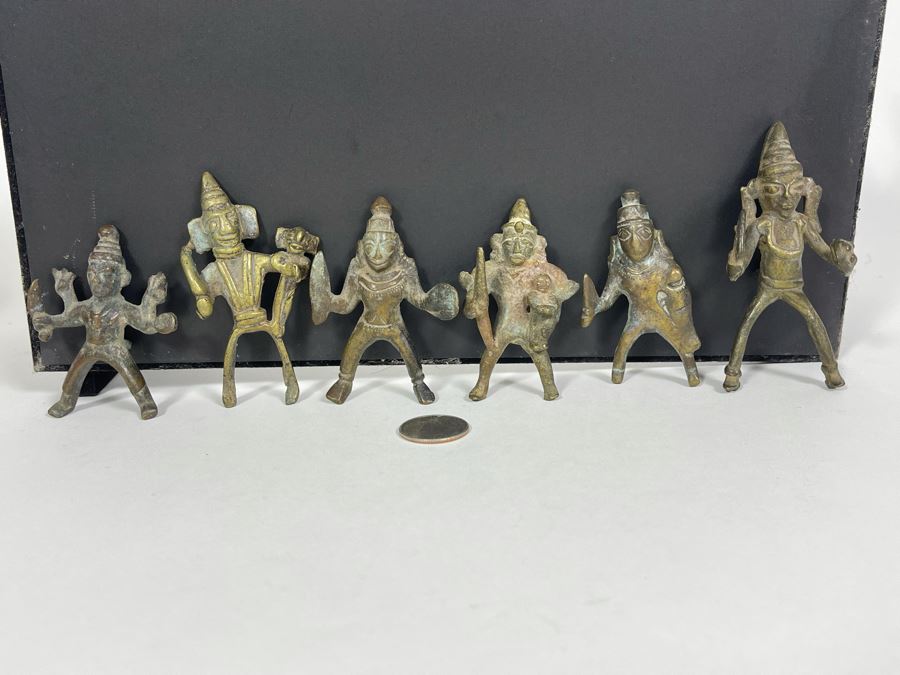 Collection Of Six Old Handmade Bronze Alloy Figurines Sculptures Apx 3-4H [Photo 1]