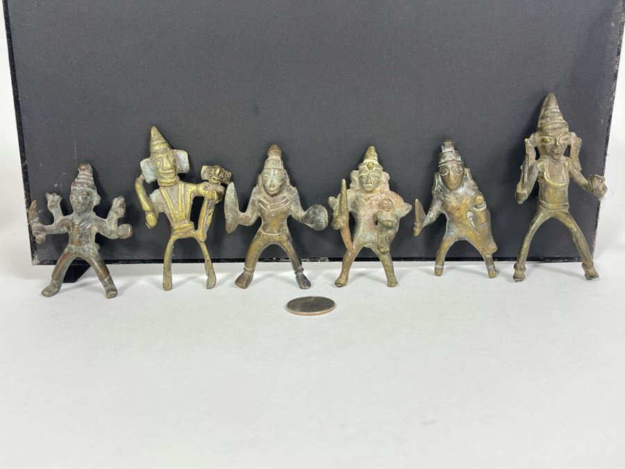 Collection Of Six Old Handmade Bronze Alloy Figurines Sculptures Apx 3-4H [Photo 5]