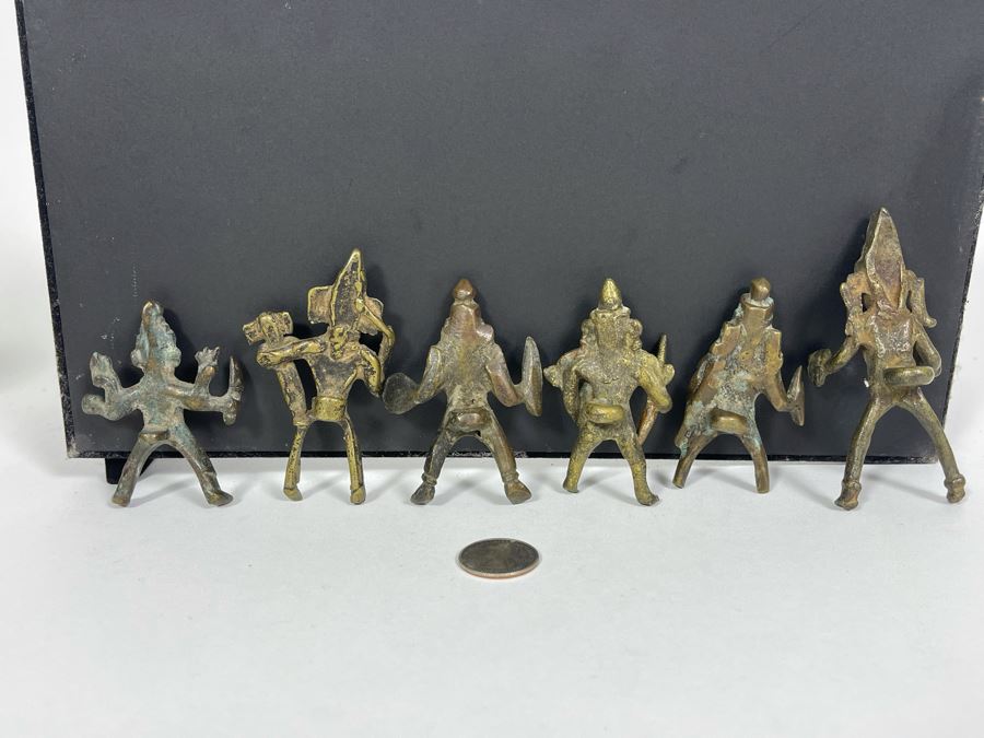 Collection Of Six Old Handmade Bronze Alloy Figurines Sculptures Apx 3-4H [Photo 11]