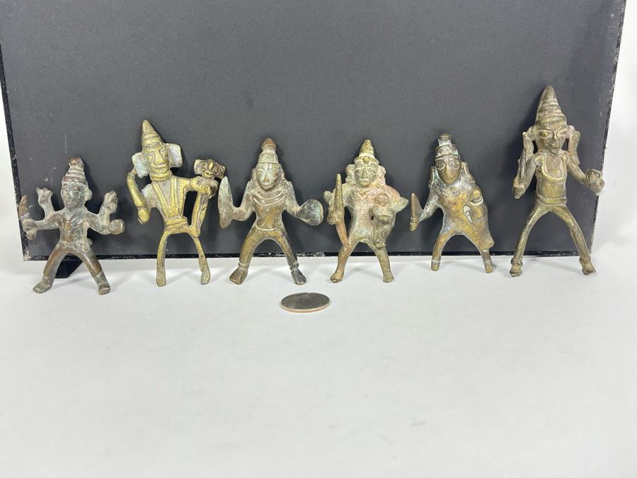 Collection Of Six Old Handmade Bronze Alloy Figurines Sculptures Apx 3-4H [Photo 3]