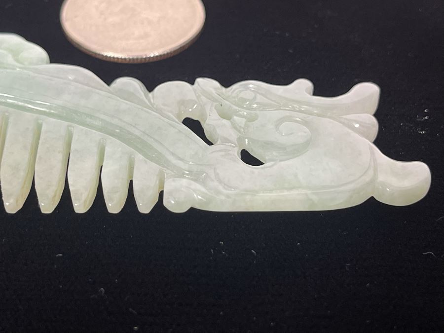 Vintage Carved Jade Jadeite Dragon Comb 4.5W X 1.5H [Photo 12]
