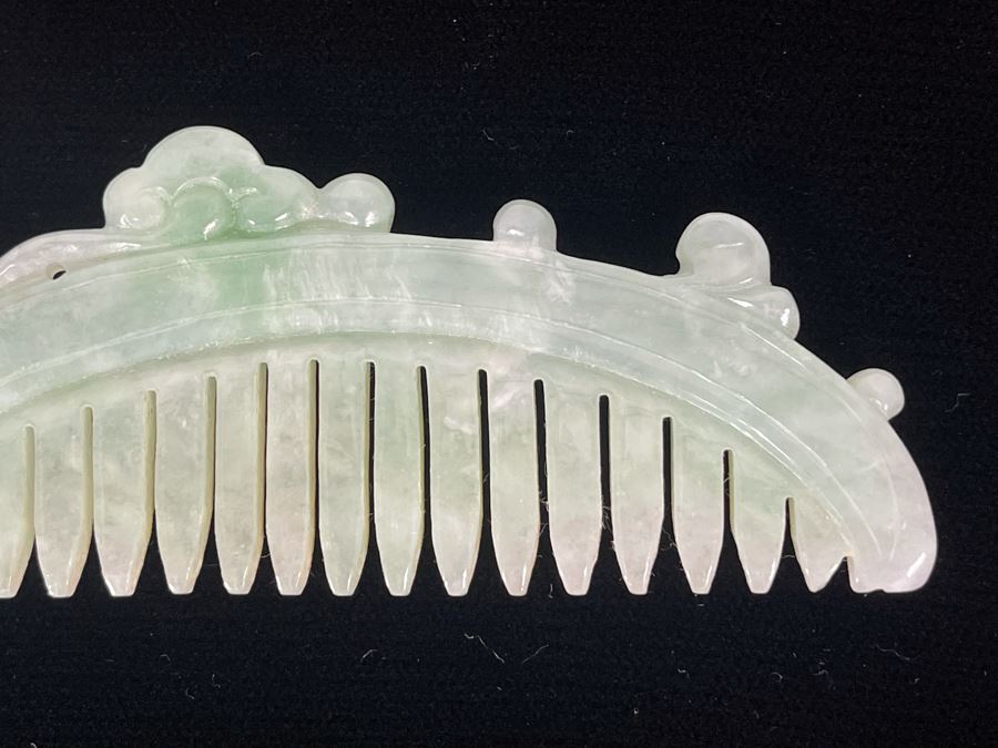 Vintage Carved Jade Jadeite Dragon Comb 4.5W X 1.5H [Photo 6]