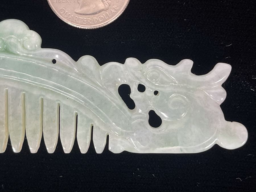 Vintage Carved Jade Jadeite Dragon Comb 4.5W X 1.5H [Photo 9]