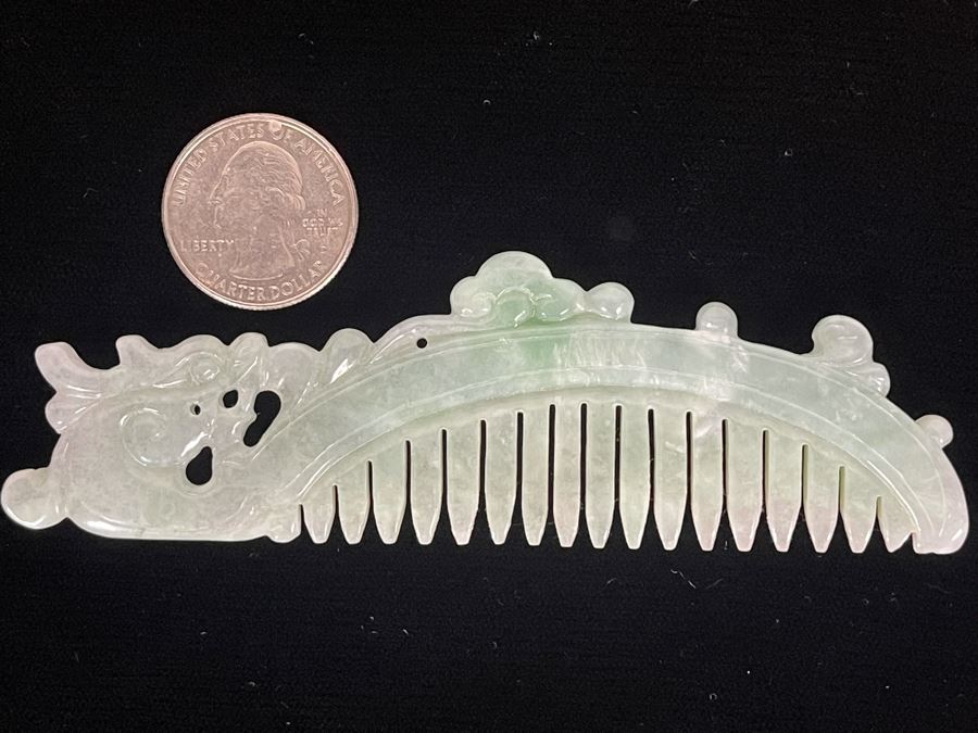Vintage Carved Jade Jadeite Dragon Comb 4.5W X 1.5H [Photo 3]