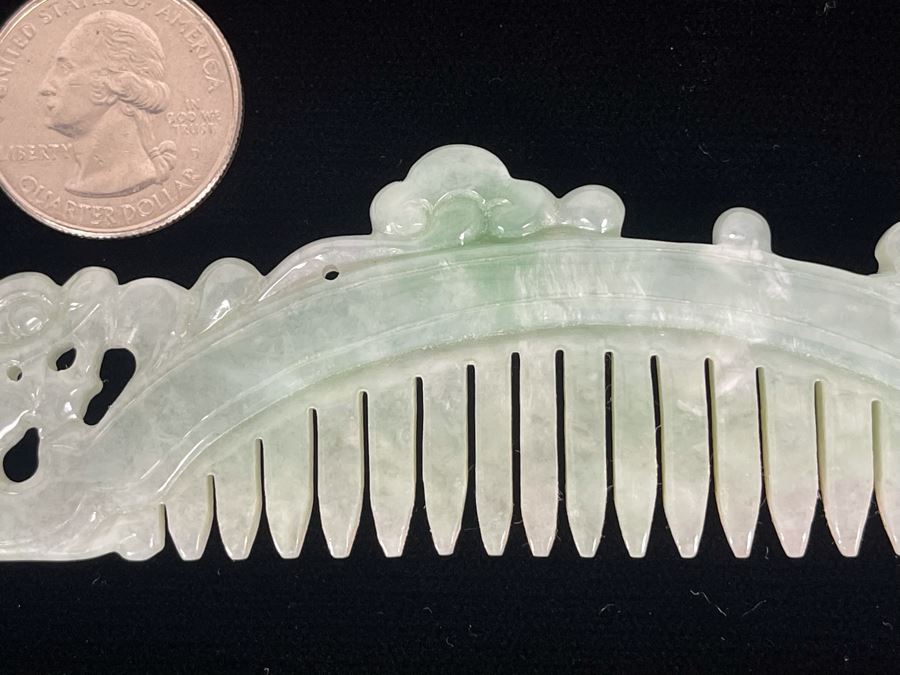 Vintage Carved Jade Jadeite Dragon Comb 4.5W X 1.5H [Photo 5]